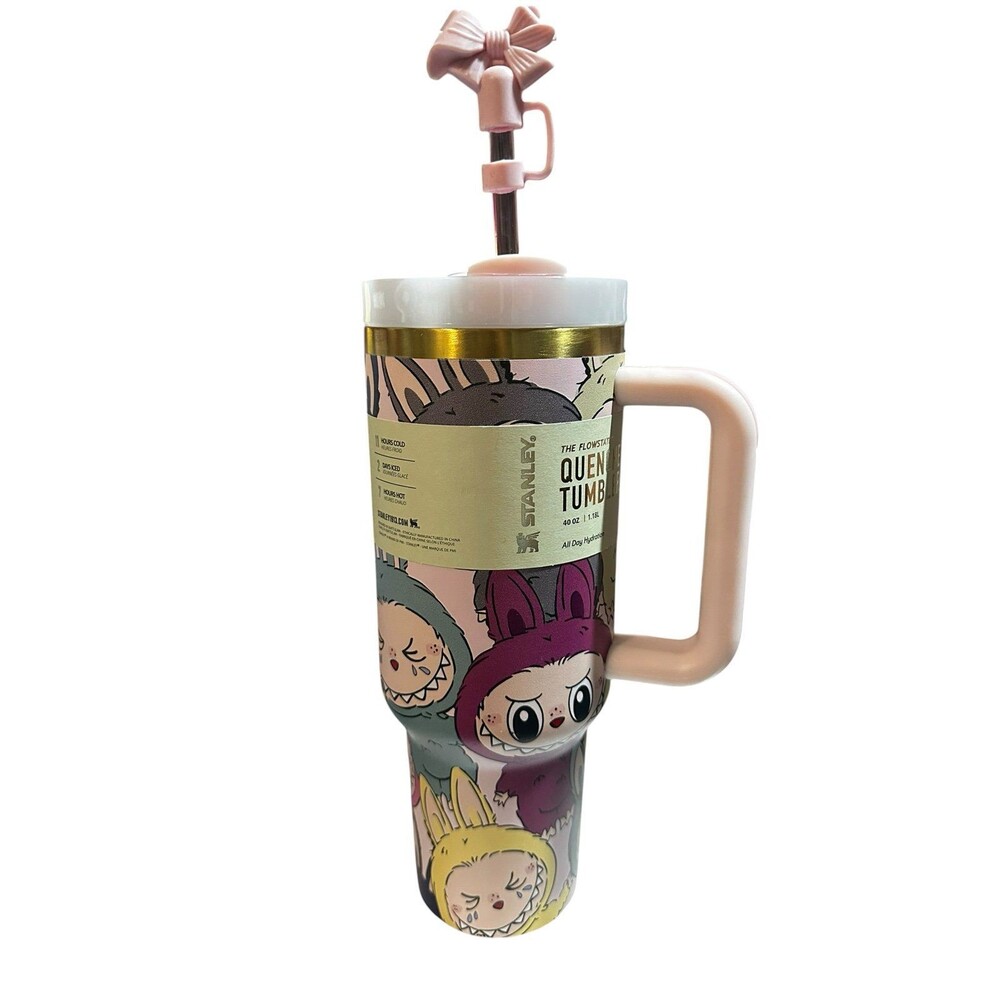 Labubu Stanley 40oz Tumbler with Pink Ribbon Topper NEW